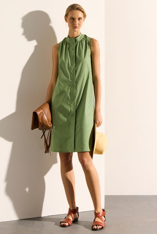 Vestido Turim Franzido Tricoline Algodão e Elastano Verde