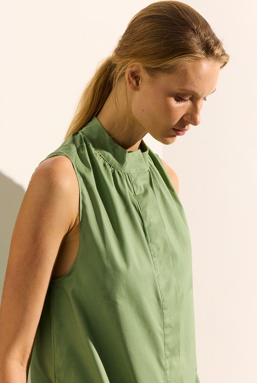 Vestido Turim Franzido Tricoline Algodão e Elastano Verde