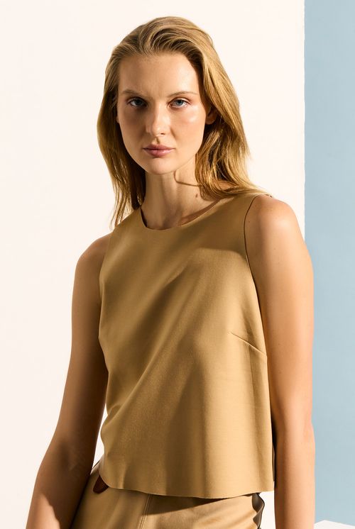 Regata samar cropped malha estruturada viscose bege