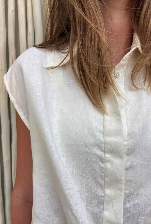 Blusa mahé amarração manga curta 100% linho off white