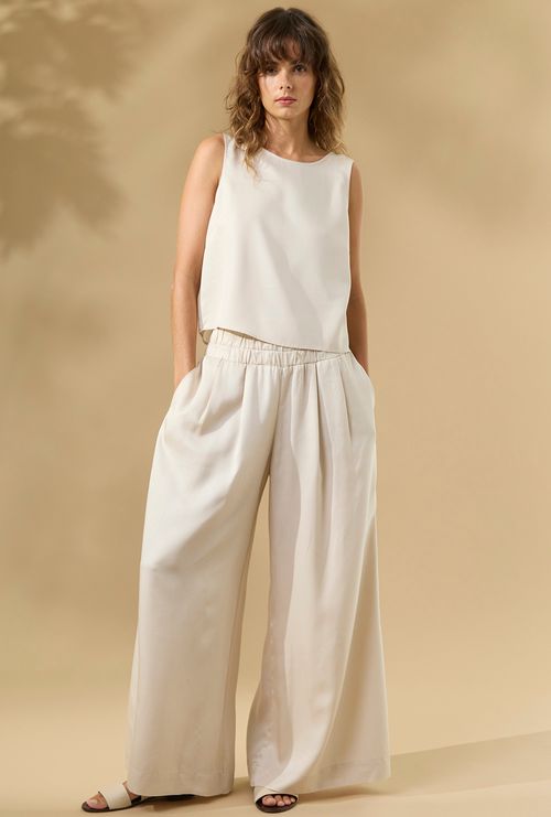 Calça kalyves 100% lyocell pantalona areia