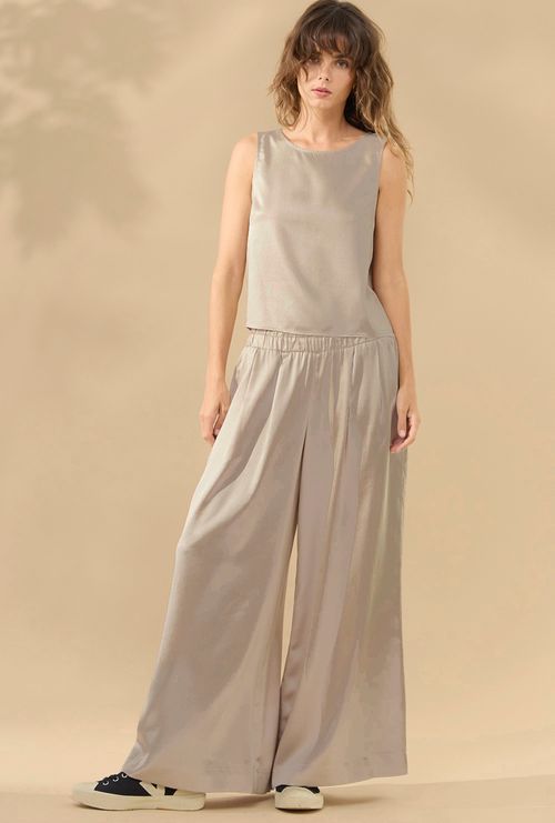 Calça Kalyves Lyocell ´Pantalona Cinza