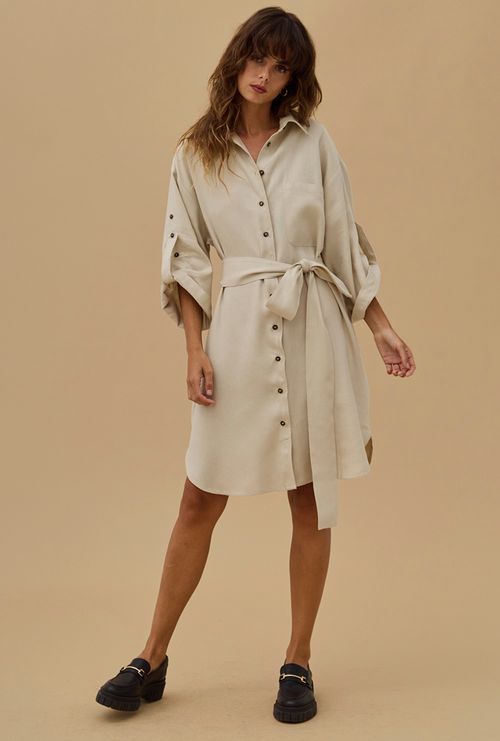 Vestido Chemise Curto Del Rey Areia