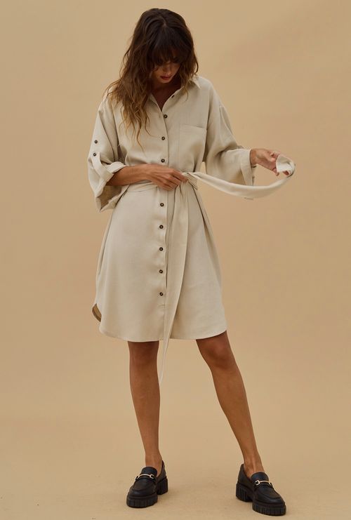 Vestido Chemise Curto Del Rey Areia