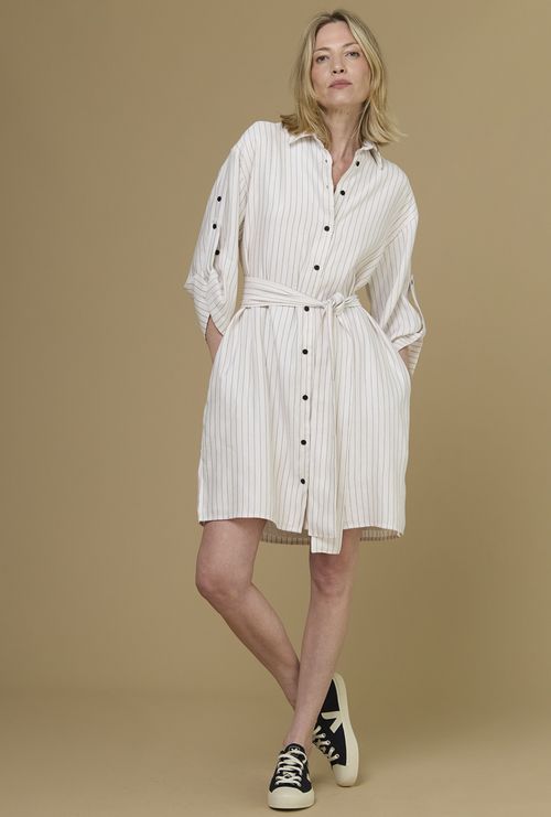 Vestido Delage Off com Listra Preta