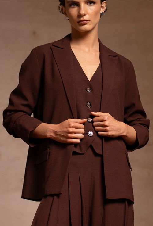 Blazer Carimata Crepe Patou Marrom