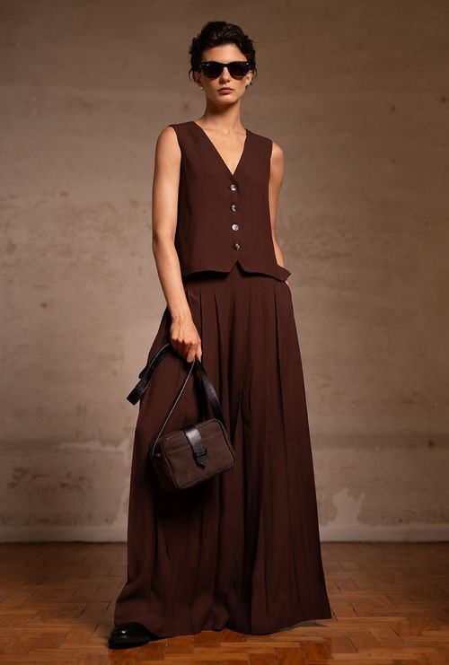 Colete Alfaiataria Campbell Crepe Patou Marrom