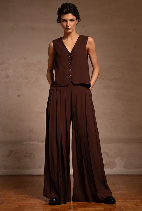 Calça Chiloe Crepe Patou marrom