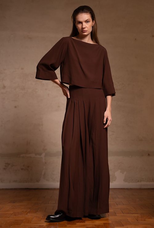 Blusa Cals Crepe Patou marrom