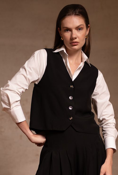 Colete Alfaiataria Campbell Crepe Patou Preto