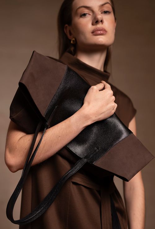 Bolsa em Couro New Saint Remy Marrom com Preto