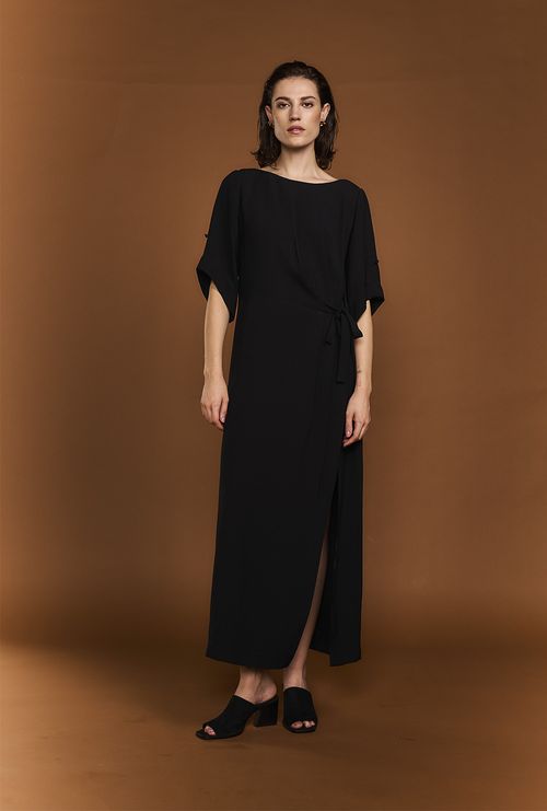 Vestido Gau Crepe Patou Preto