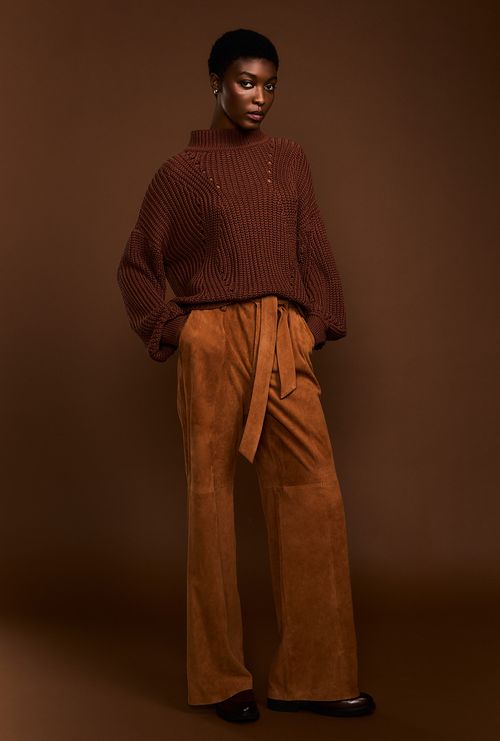 Calça de Couro Chamois Fenua Caramelo