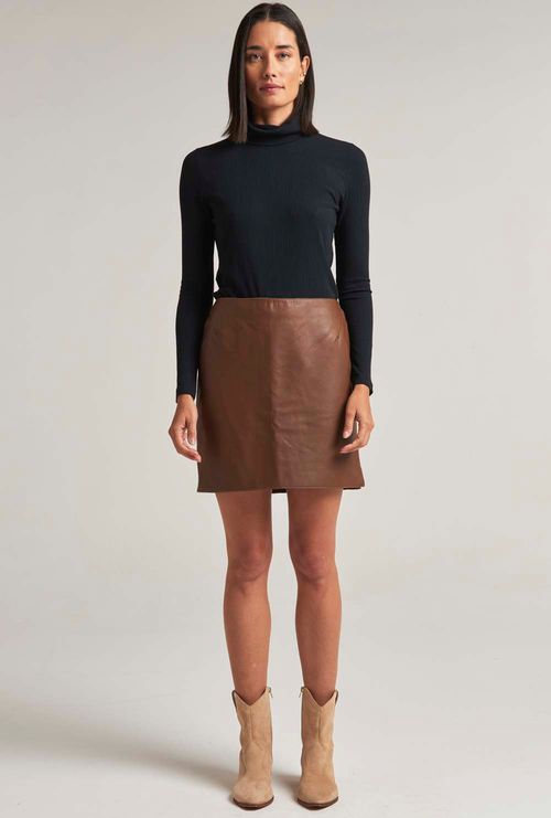 Saia Camber Couro Pelica Caramelo