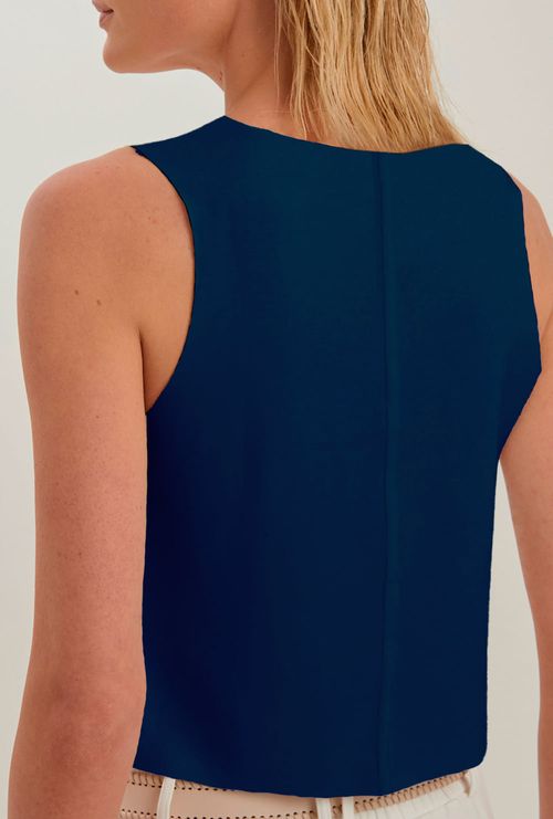 Regata Samar Cropped Malha Estruturada Lyocell Marinho