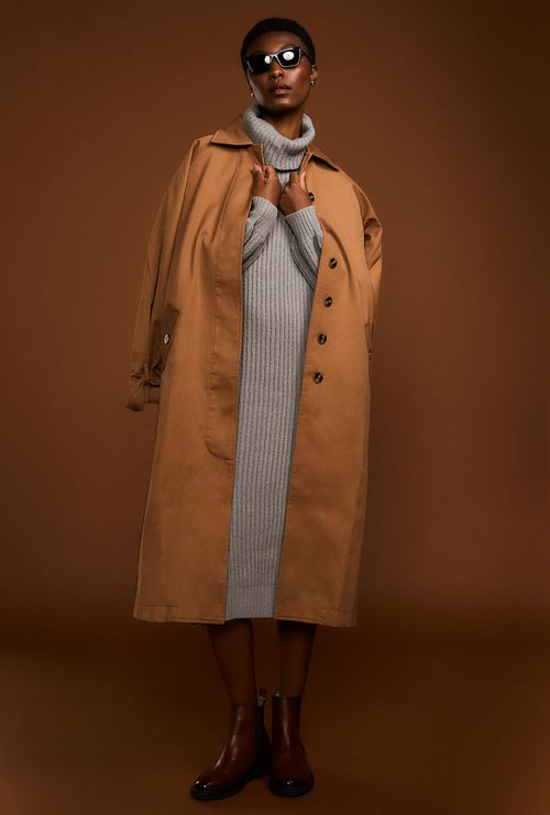 Trench Coat Alongado com Faixa Birnie Marrom