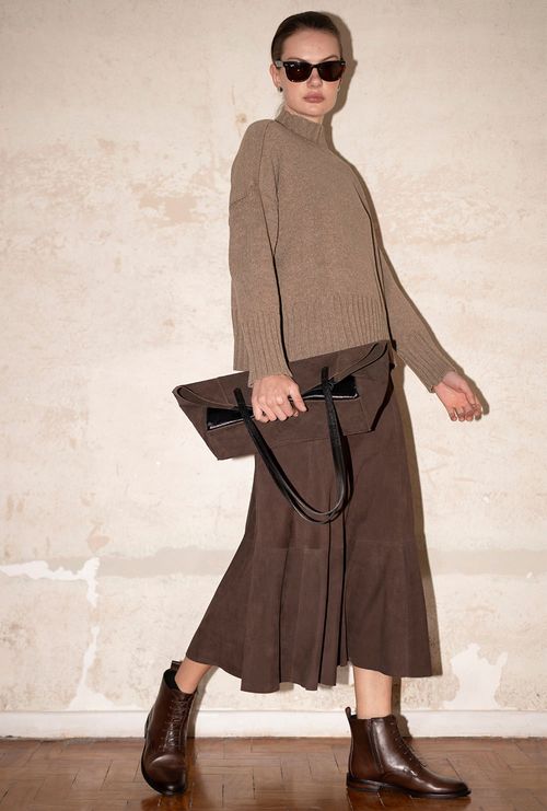 Blusa Honshu Tricot Gola Alta Kaki Mescla