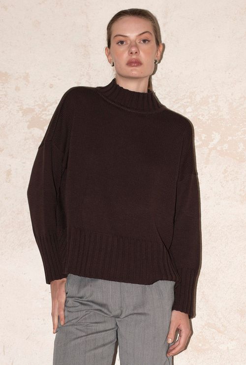 Blusa Honshu Tricot Gola Alta Marrom
