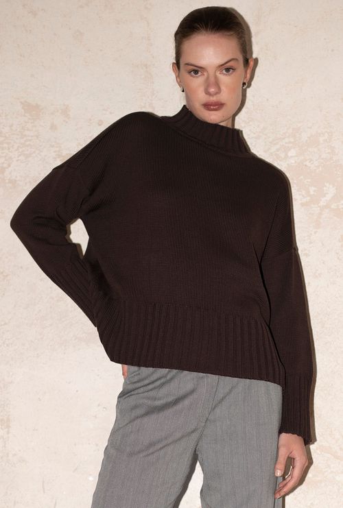 Blusa Honshu Tricot Gola Alta Marrom