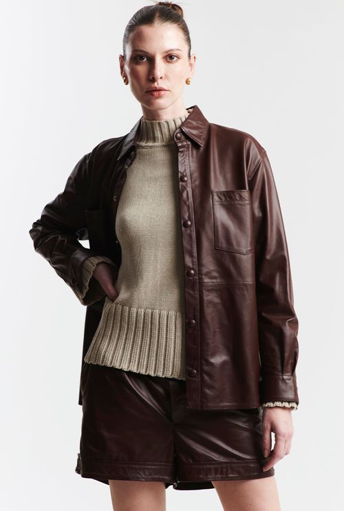 Camisa Couro Manga Longa Toliara Marrom