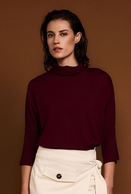 Blusa Fenix Gola Alta Tricot Bordeaux