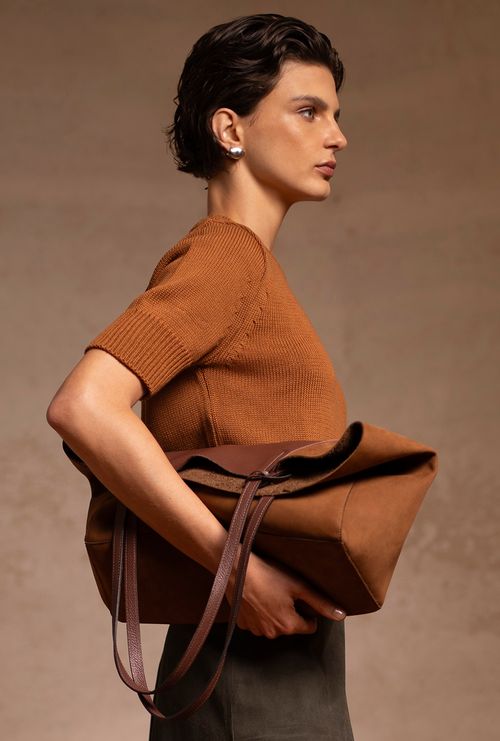 Bolsa em Couro New Saint Remy Caramelo com Marrom