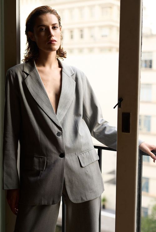 Blazer Grecia Oversized Chevron Cinza