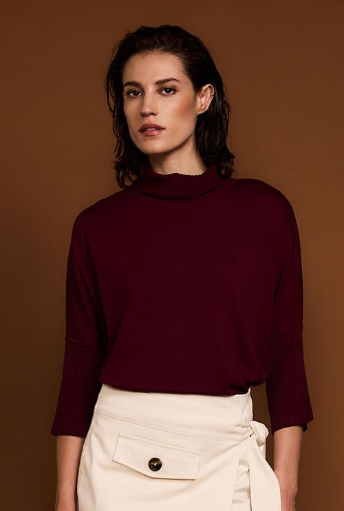 Blusa Fenix Gola Alta Tricot Bordeaux