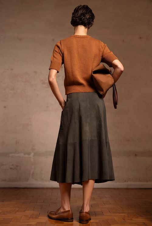 Saia Farco em Couro Chamois Verde