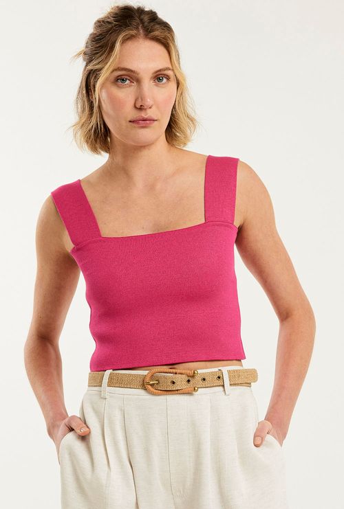 Top Little Cayman Dupla Face Tricot Rosa e Verde Intenso