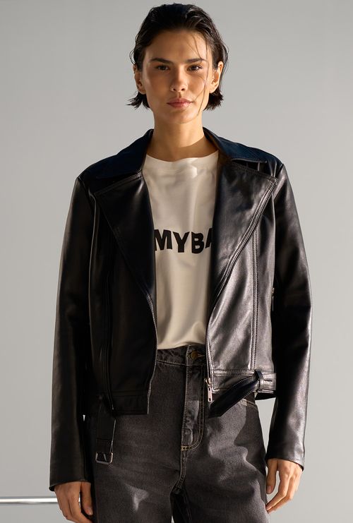 Jaqueta de Couro Pelica Pizzoc Preta