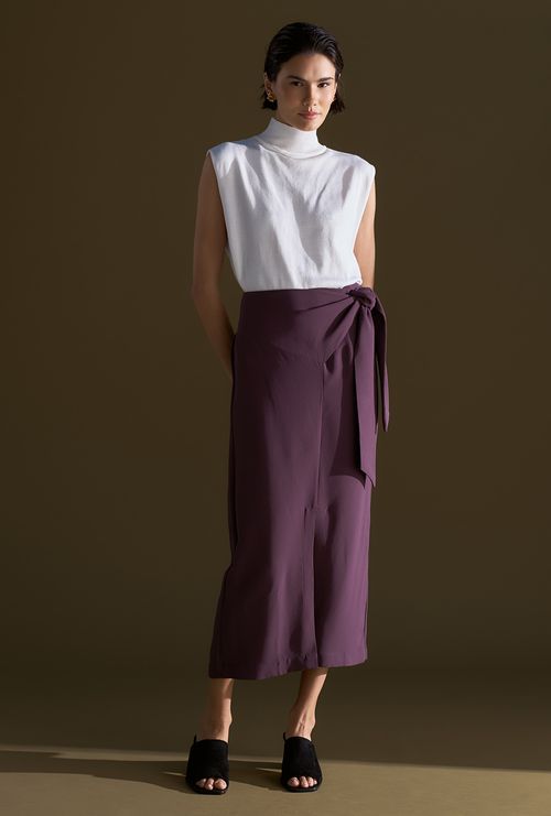 Saia Midi Sydney Crepe Patou Berinjela