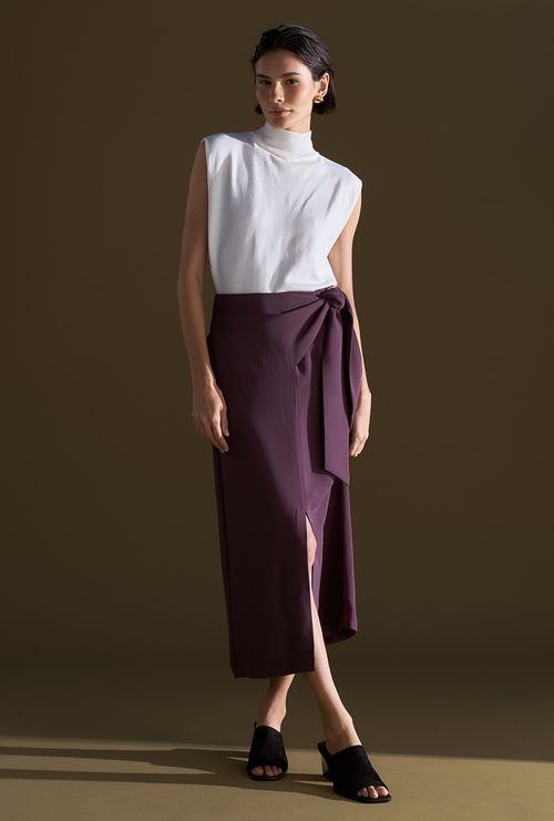 Saia Midi Sydney Crepe Patou Berinjela