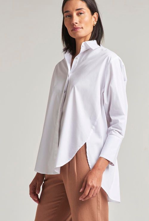 Camisa Dinant Tricoline de Algodão Assimétrica Branca