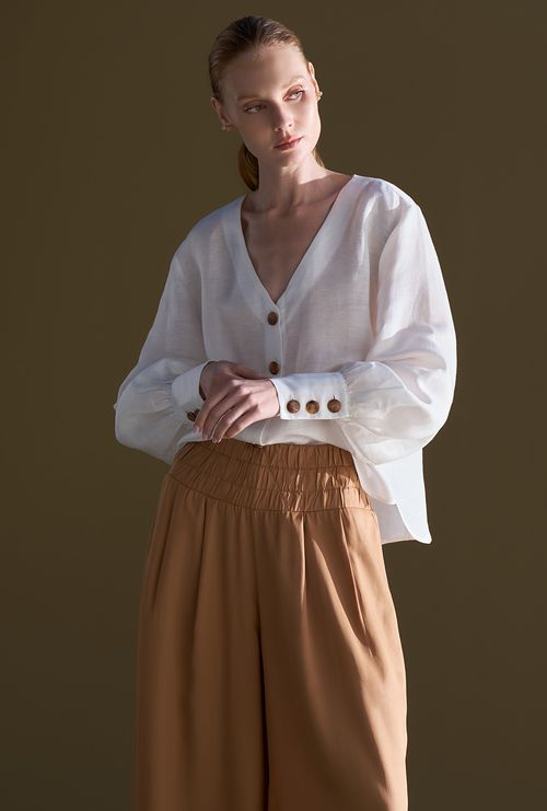 Calça Kalyves Lyocell Pantalona Bege