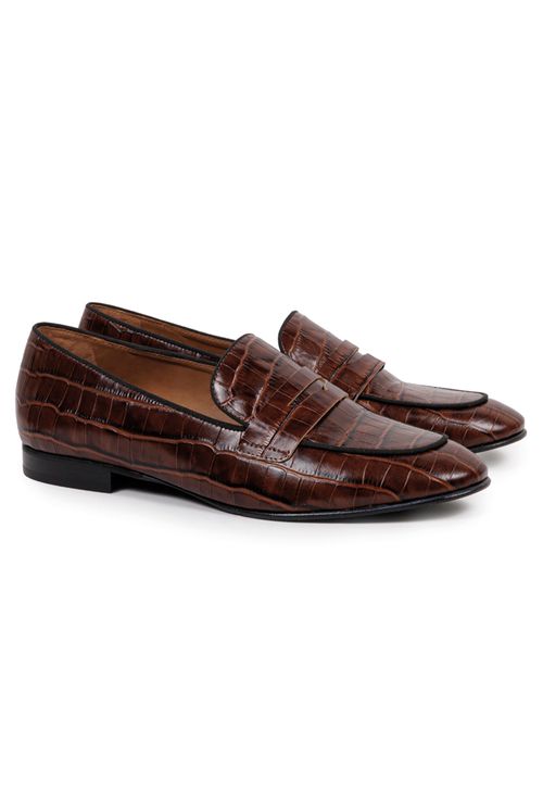 Mocassim Galati Croco em Couro Marrom
