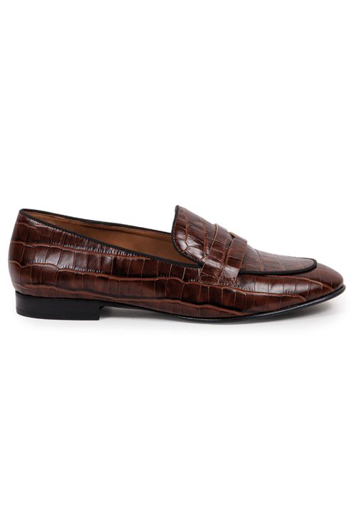 Mocassim Galati Croco em Couro Marrom