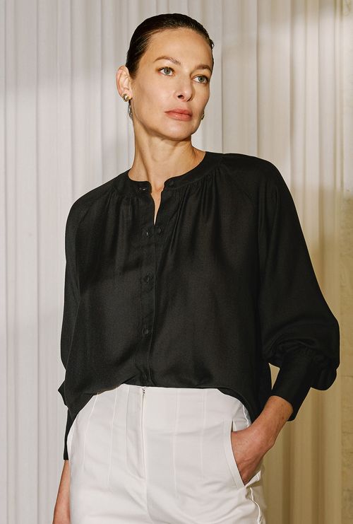 Camisa Gabado Lyocell Preto