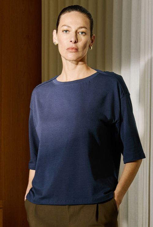 T-Shirt Genovesa em Algodão Pima Deep Blue