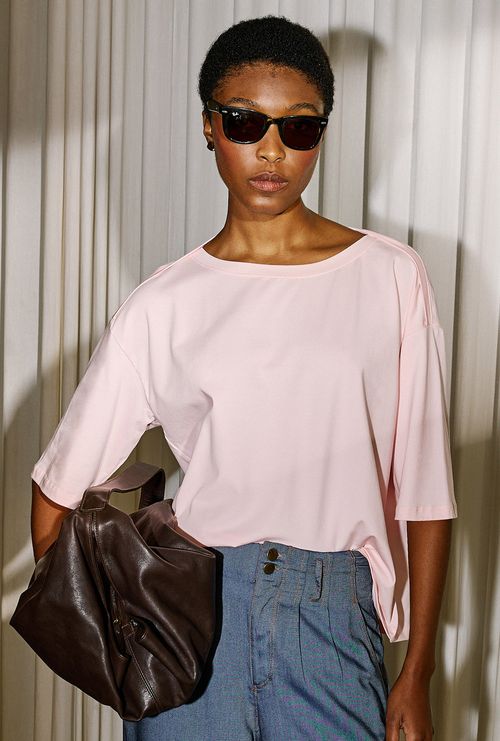 T-Shirt Genovesa em Algodão Pima Rosa Quartzo