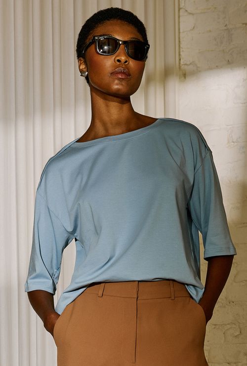 T-Shirt Genovesa em Algodão Pima Azul Ceu