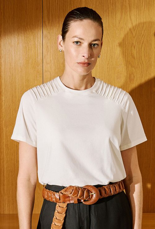 T-Shirt Mersin em Algodão com Nervuras Off White