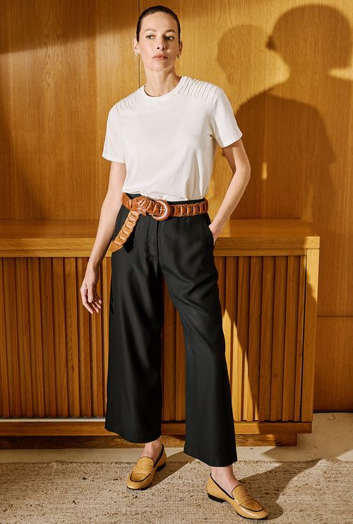 T-Shirt Mersin em Algodão com Nervuras Off White