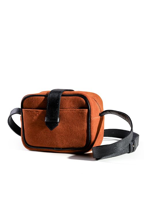 Bolsa John em Couro Rum com Preto