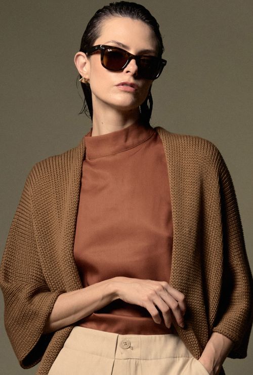 Kimono Açores Tricot Oversized Marrom