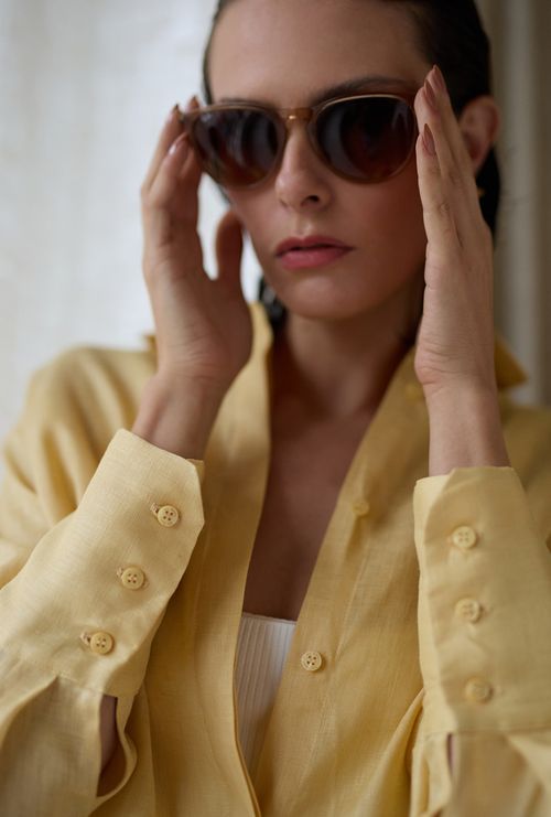 Camisa Cuba Oversized em Linho Amarelo Butter