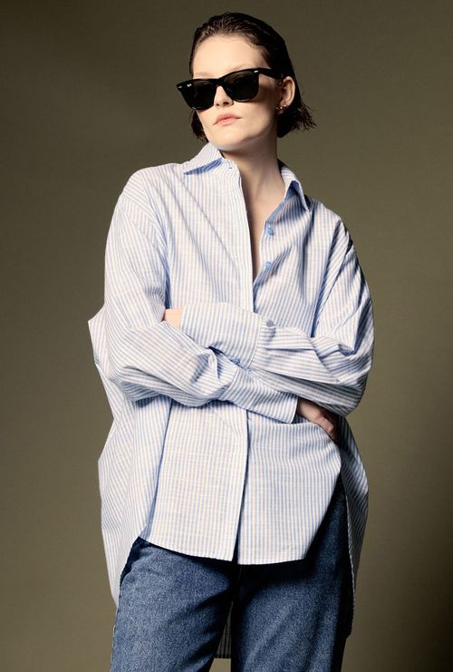 Camisa Doumeria Listras Azul Marinho