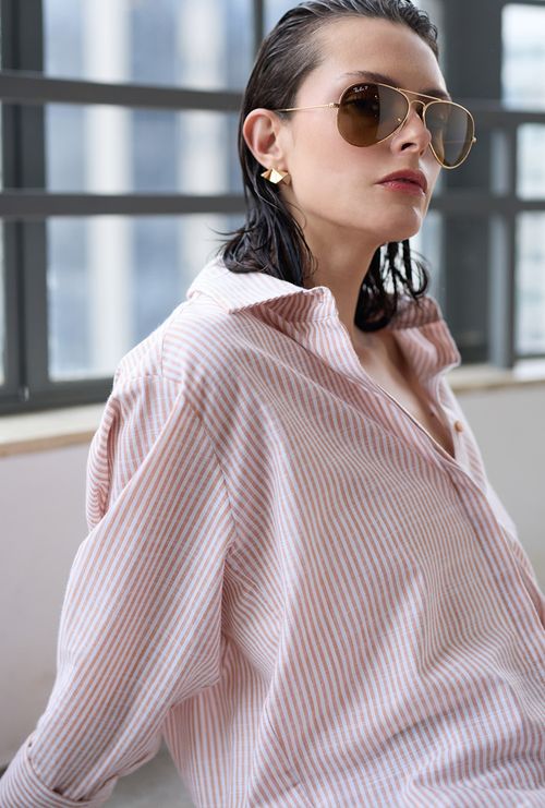 Camisa Doumeria Listras Caramelo