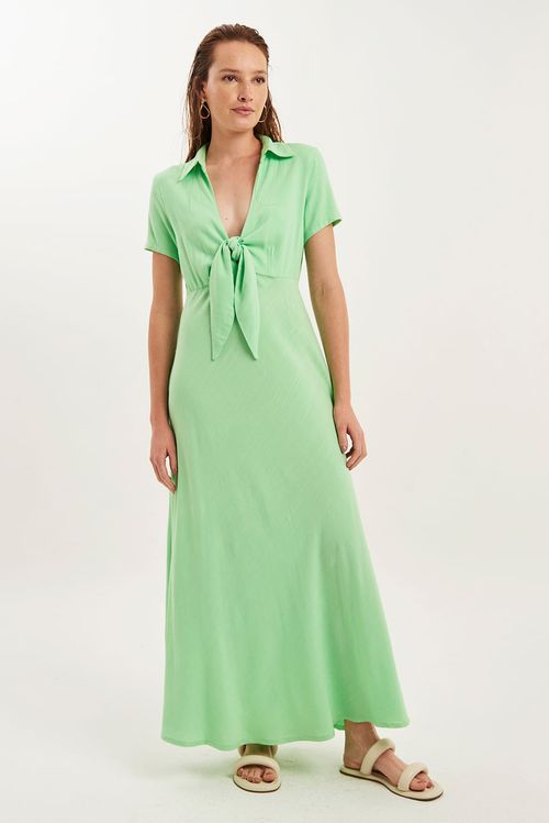 Vestido Palomas Linho Estonado Verde Claro