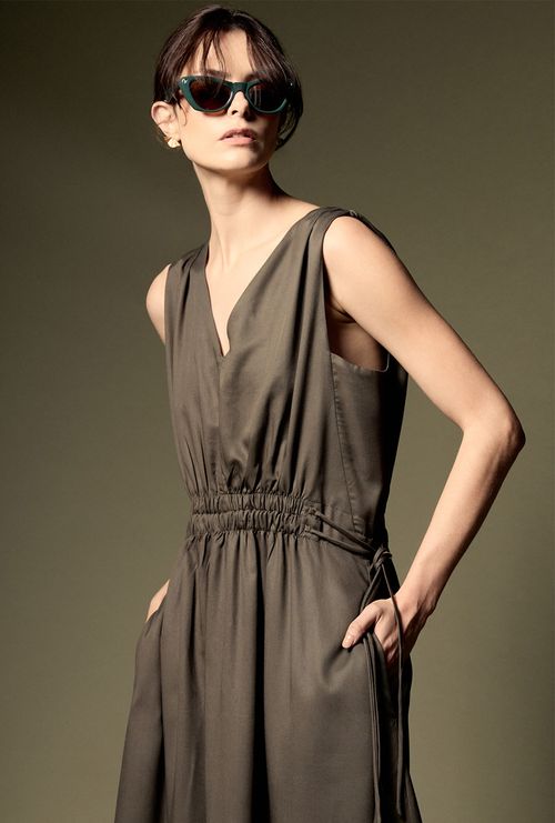 Vestido Juan Lyocell Gola V Verde Oliva